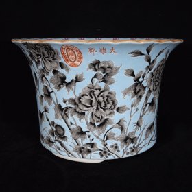 永春大雅斋墨彩牡丹纹花盆16×26 厘米￥1500