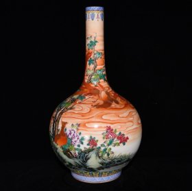 清乾隆粉彩花鸟纹长颈瓶  37.5×20厘米 价:3750