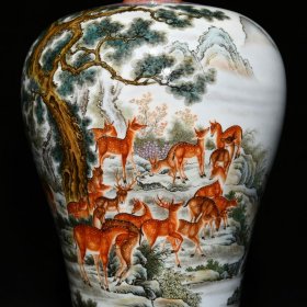清雍正粉彩百鹿图梅瓶 高36.3cm直径22.8cm 价格15000