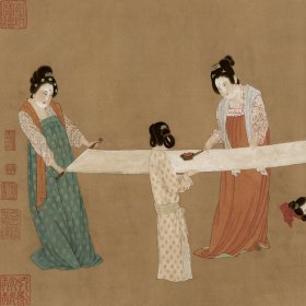 唐张萱捣练图绢本37x147cm十大传世名画绢本宣纸高清复制