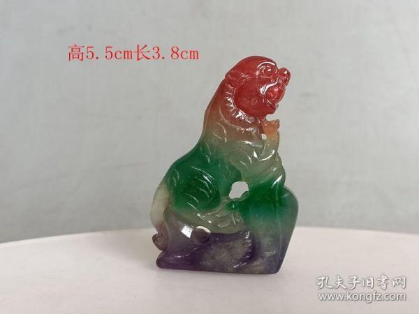 乡下收的冰种彩色 翡翠虎 手把件