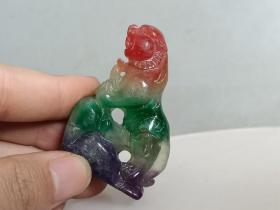 乡下收的冰种彩色 翡翠虎 手把件