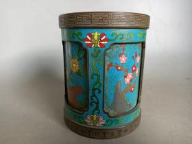 乡下收的 清代 老铜景泰蓝笔筒