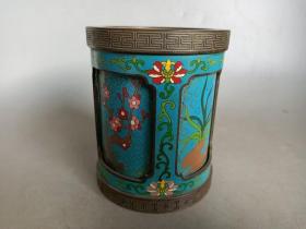 乡下收的 清代 老铜景泰蓝笔筒