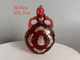 乡下收的清代镶银老琉璃 鼻烟壶.