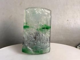 清代冰种飘绿翡翠山水牌