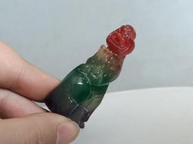 乡下收的冰种彩色 翡翠虎 手把件