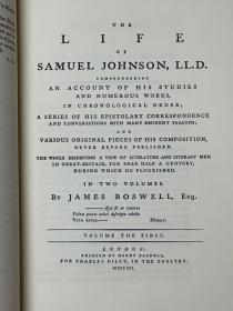 The Life of Samuel Johnson with Marginal Comments by Mrs Piozzi 约翰逊传 约翰逊女友注释版 全3卷 布面精装 书脊烫金 1804年版第四版 老版书重印本      此书已经有上海译文出版社的全译本 共三册   但书名译成了 《约翰生传》