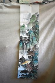 《四尺对开1.4*0.35米纯手绘国画字画山水春景》