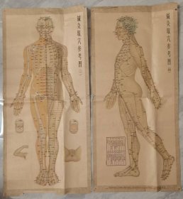 《针灸取穴参考图》 4张全 1961年2版1印 （折叠发货）