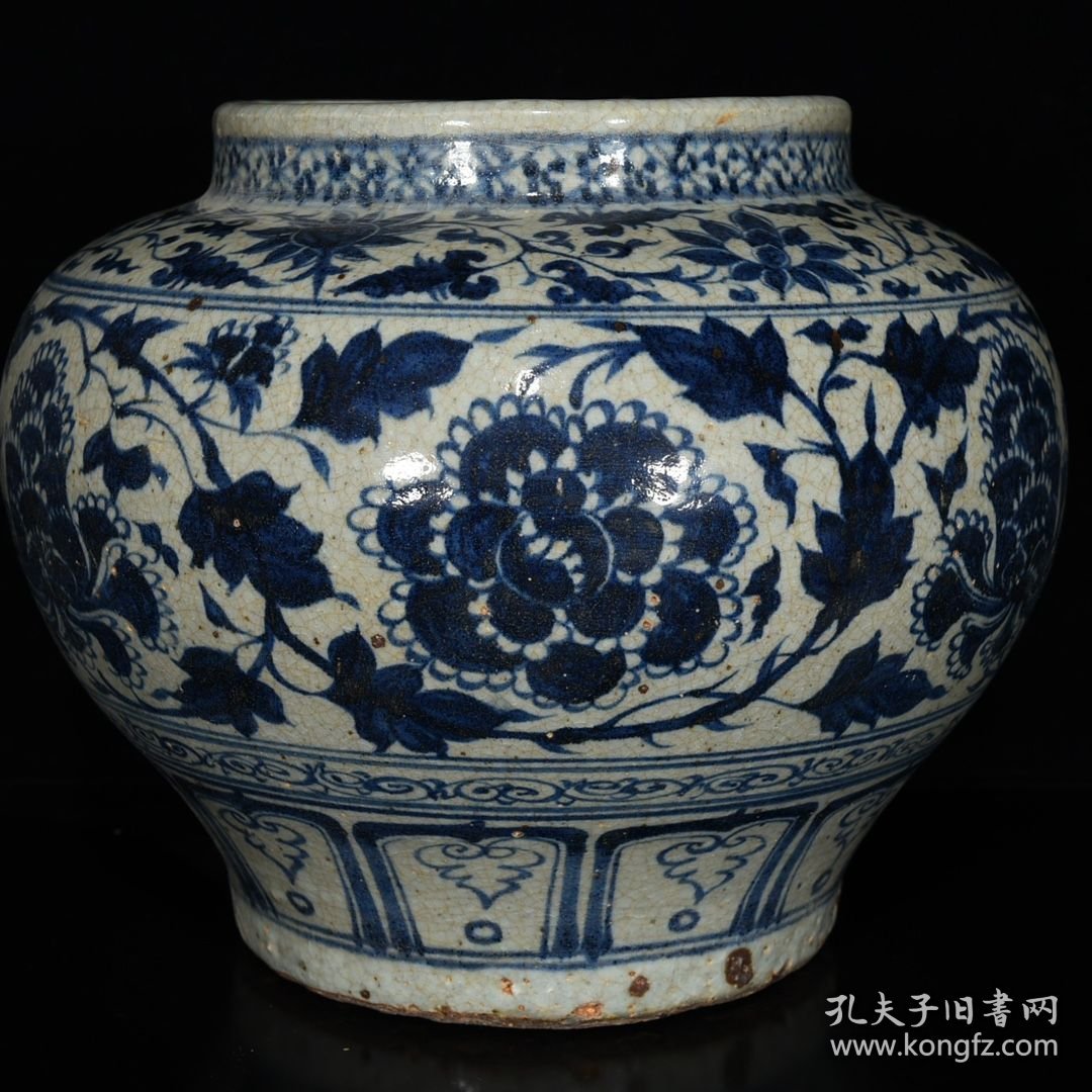 元代青花缠枝牡丹纹罐30*36厘米厘米