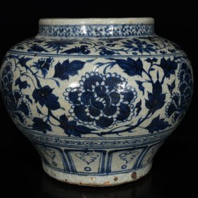 元代青花缠枝牡丹纹罐30*36厘米厘米