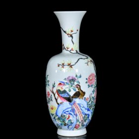 清雍正珐琅彩花鸟纹赏瓶36.8x15 厘米