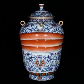 清乾隆青花斗彩绶带缠枝花卉纹盖尊