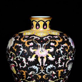 清乾隆乌金釉爬花粉彩描金花卉纹大梅瓶55.5x39厘米