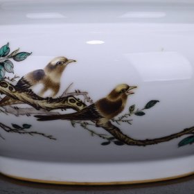 清雍正粉彩花鸟笔洗12*24厘米
