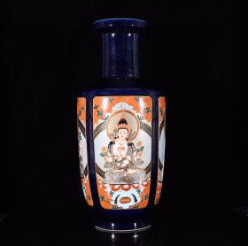 清乾隆祭蓝釉矾红描金唐卡爆竹瓶46*19厘米