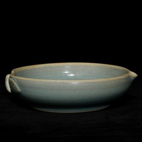 宋汝窑天青釉桃形洗5x19厘米