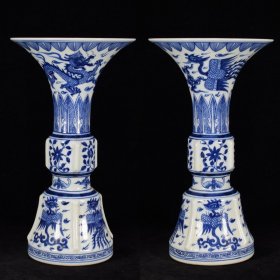 明宣德青花龙凤呈祥花觚28x15厘米