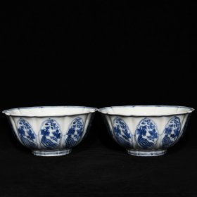 明宣德青花团凤纹十棱碗10.3x22.3厘米