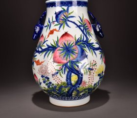 清乾隆斗彩榴开百子鹿头尊36x29厘米