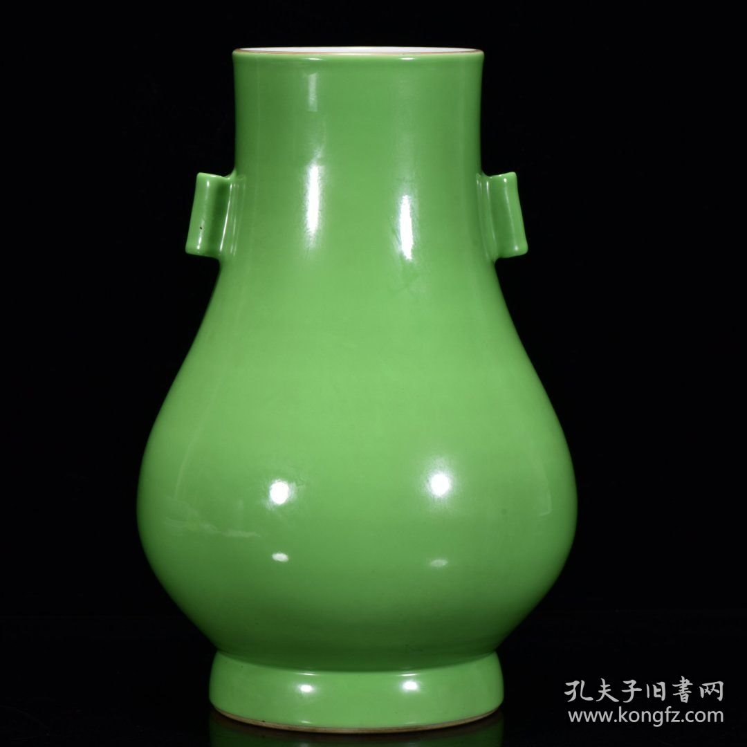 清乾隆苹果绿釉贯耳尊31*19厘米