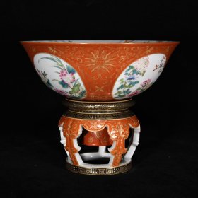 清乾隆粉彩四季花卉纹转心碗 座7.3×9厘米 碗17.5×16.3厘米