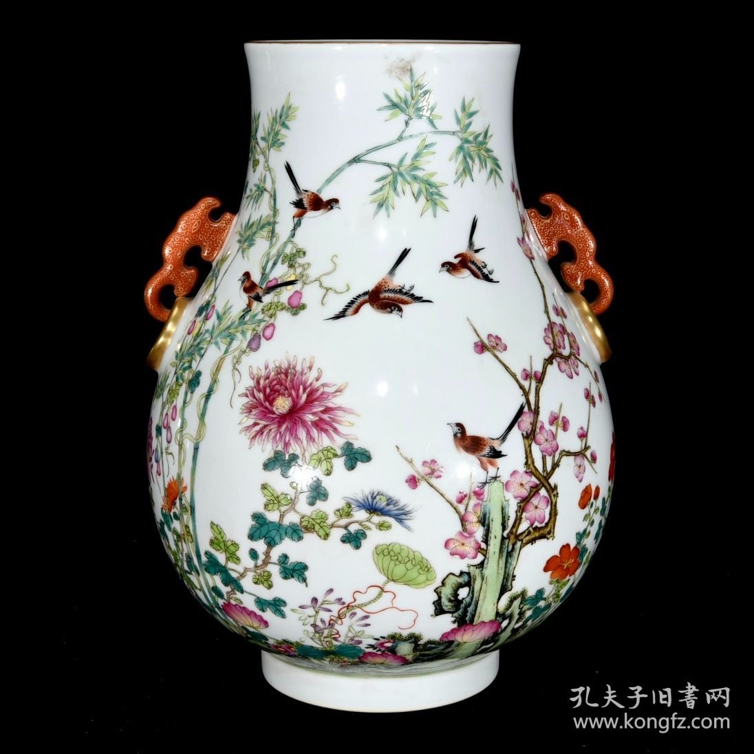 清乾隆珐琅彩花鸟纹双耳尊27.5×21厘米