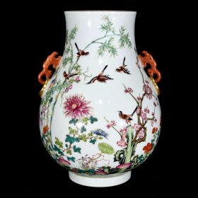 清乾隆珐琅彩花鸟纹双耳尊27.5×21厘米