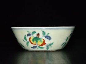 明成化斗彩果枝小碗一对5×14.2厘米
