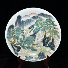 清雍正粉彩山水百鹿图盘8.5x50.3厘米