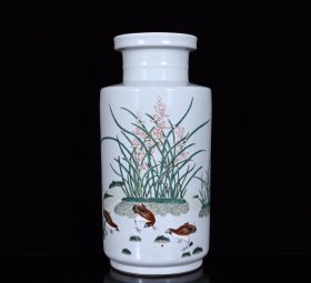 粉彩花鸟爆竹瓶31*16厘米