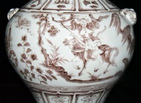 元釉里红鬼谷下山虎头罐37x33厘米