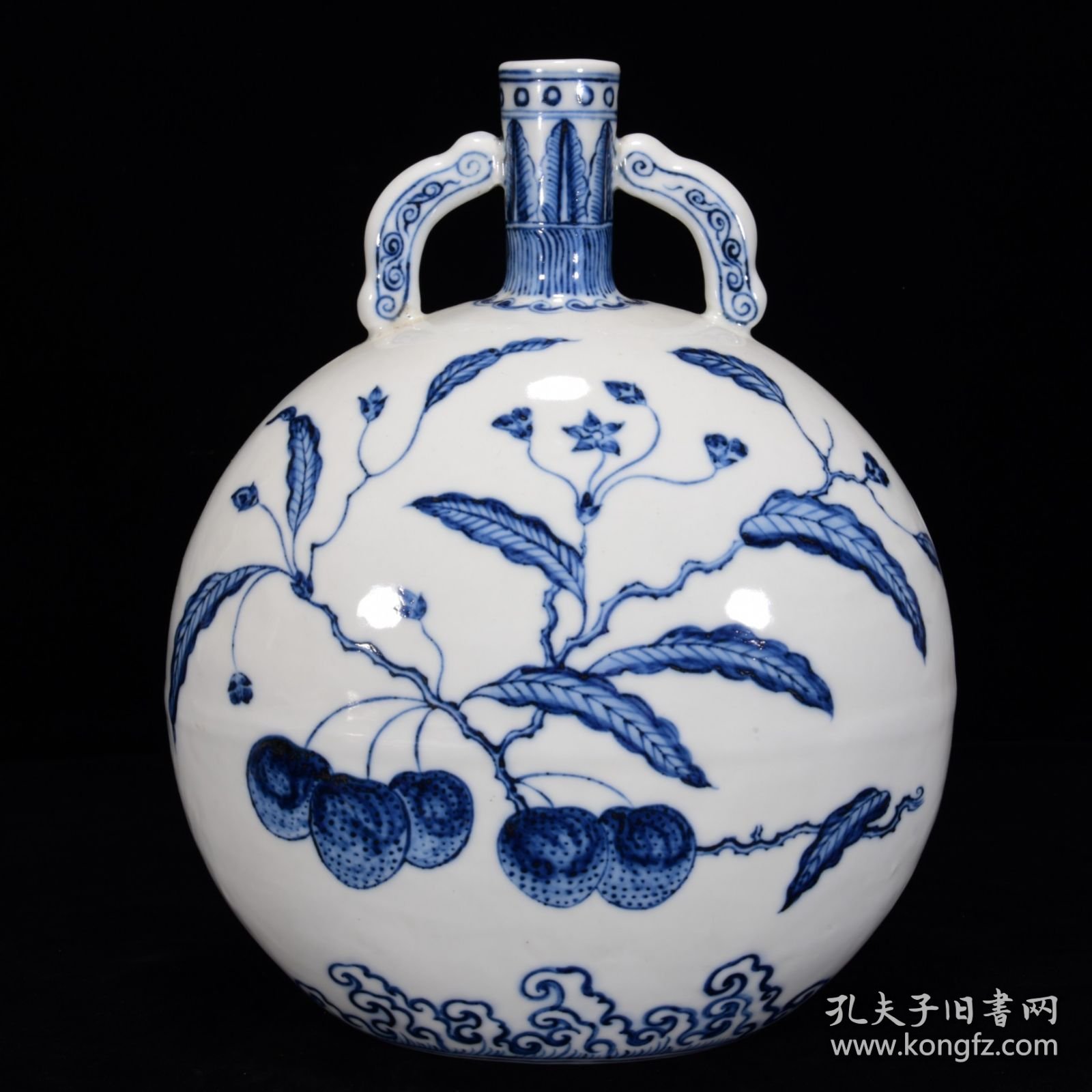 明青花花果纹扁瓶27*21厘米