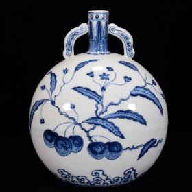 明青花花果纹扁瓶27*21厘米