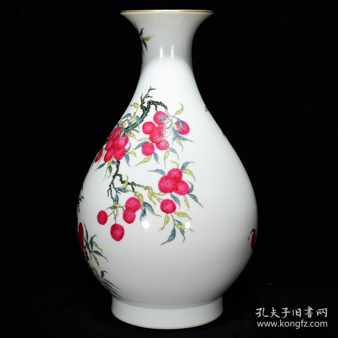 清雍正粉彩荔枝纹玉壶春瓶31*18.5厘米