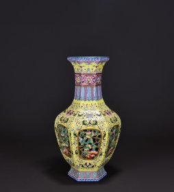 清乾隆粉彩镂空花果纹六方套瓶41x23厘米