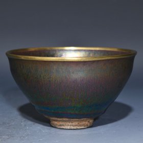 宋建窑七彩包口油滴盏7.2x12.8厘米
