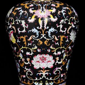 清乾隆乌金釉爬花粉彩描金花卉纹大梅瓶55.5x39厘米