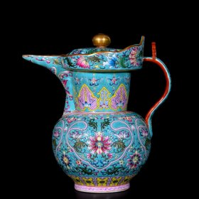 清雍正珐琅彩描金如意纹僧帽壶22.5x21 厘米