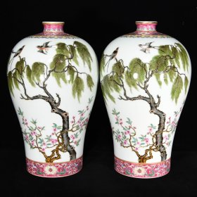 清雍正粉彩柳燕纹梅瓶31×19厘米