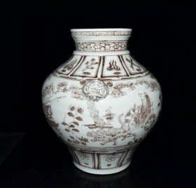 元釉里红鬼谷下山虎头罐37x33厘米