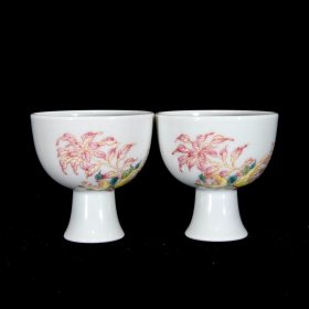 清雍正粉彩菊花纹高足口杯5.2×5厘米