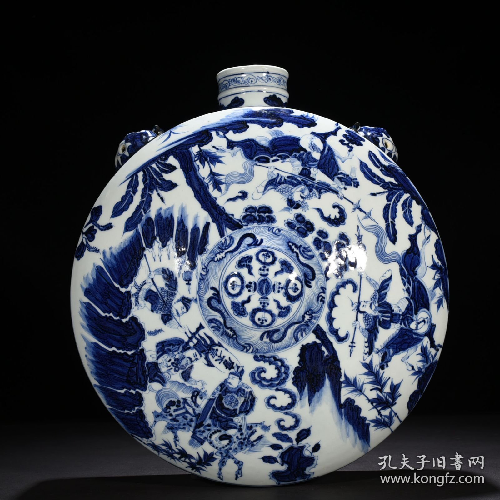 元青花单骑救主人物纹卧壶壁壶