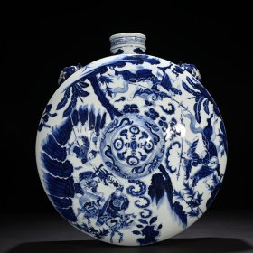 元青花单骑救主人物纹卧壶壁壶