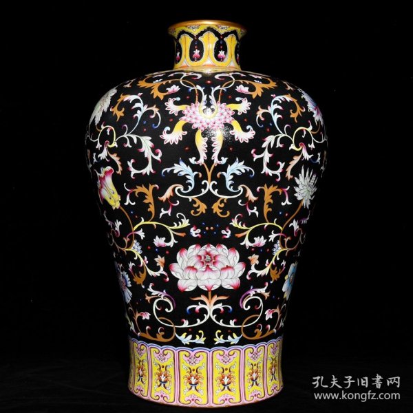 清乾隆乌金釉爬花粉彩描金花卉纹大梅瓶55.5x39厘米