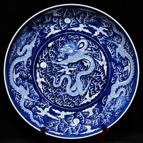 清 储秀宫款青花五龙大盘8.8x49.6厘米