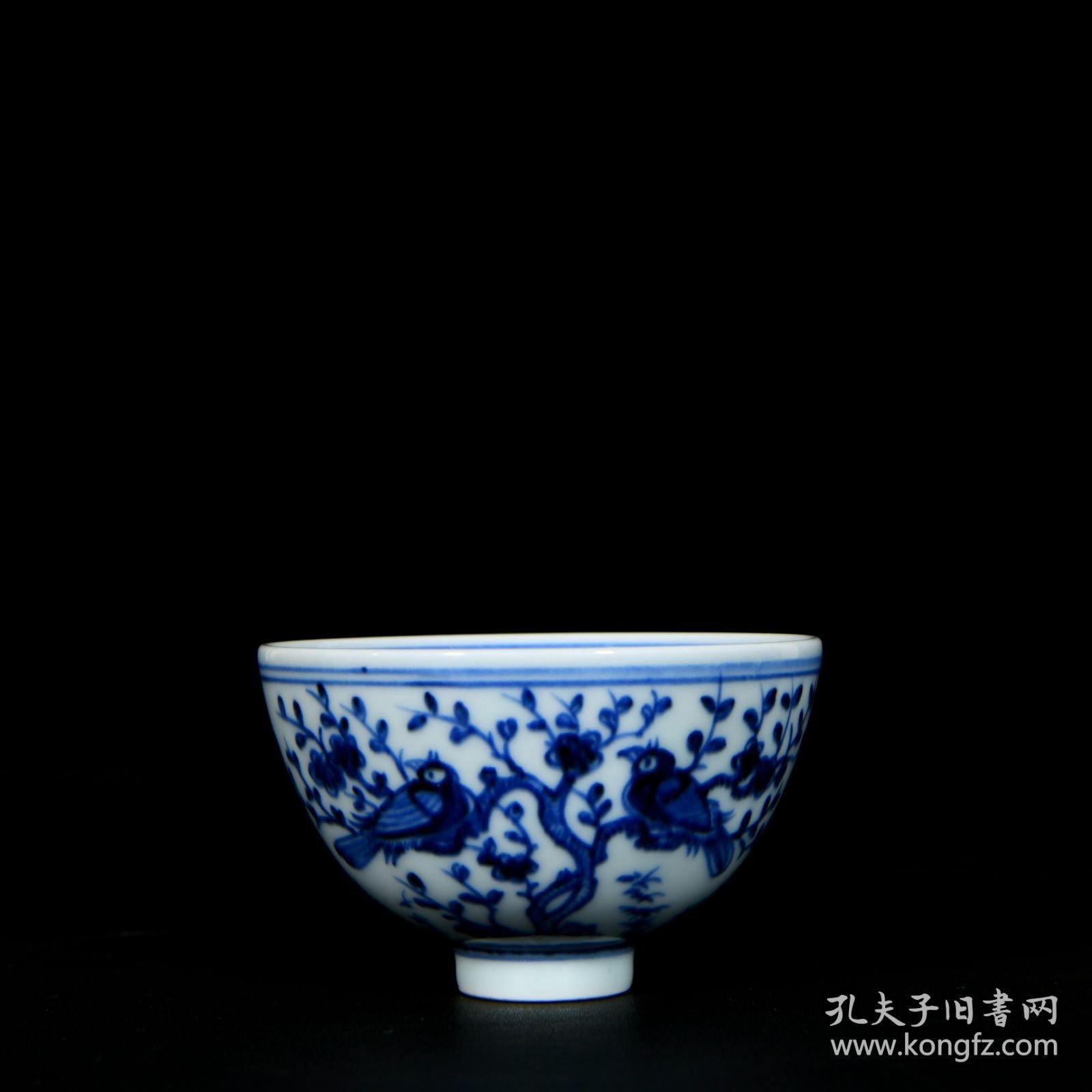 明永乐青花花鸟喜上眉梢纹鸡心杯一对5.8x9.6 厘米