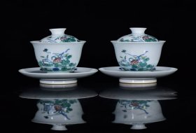 清康熙斗彩鸳鸯戏水纹茶碗9*11厘米