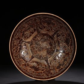 宋定窑官款紫定鱼藻纹碗6.5*34厘米